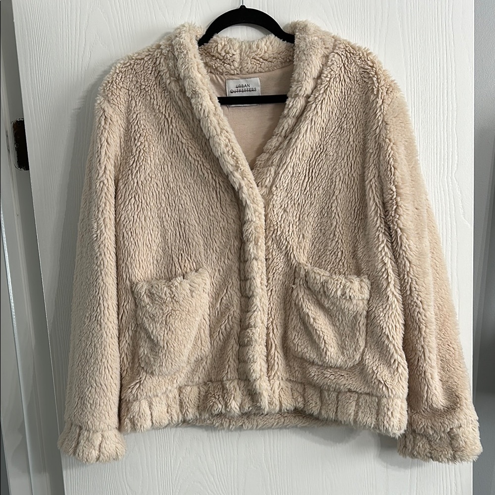 NWOT Urban Outfitters Cream Teddy Jacket Plush Texture